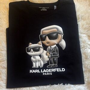 Karl Lagerfeld Black Tee with Graphic Karl & Cat Print
